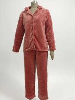 Velvety Elegance: 100% Polyester Burnout Flannel Pajama Set -actexapparel.com 